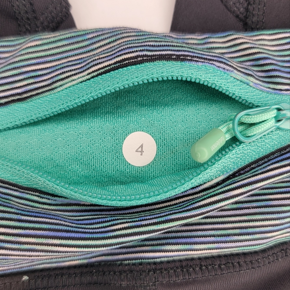 Lululemon Run Excel Crop 3/4 Green Stripes Leggings 4 - Picture 7 of 8